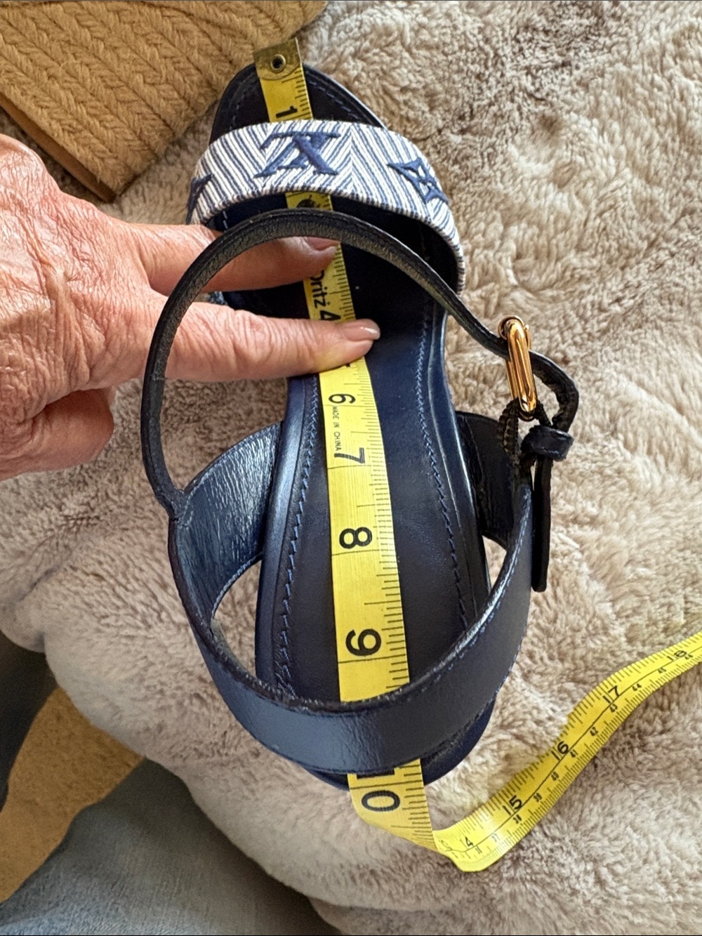 Louis Vuitton Navy Monogram Striped Canvas Espadrille Wedge Sandals - Picture 8 of 8